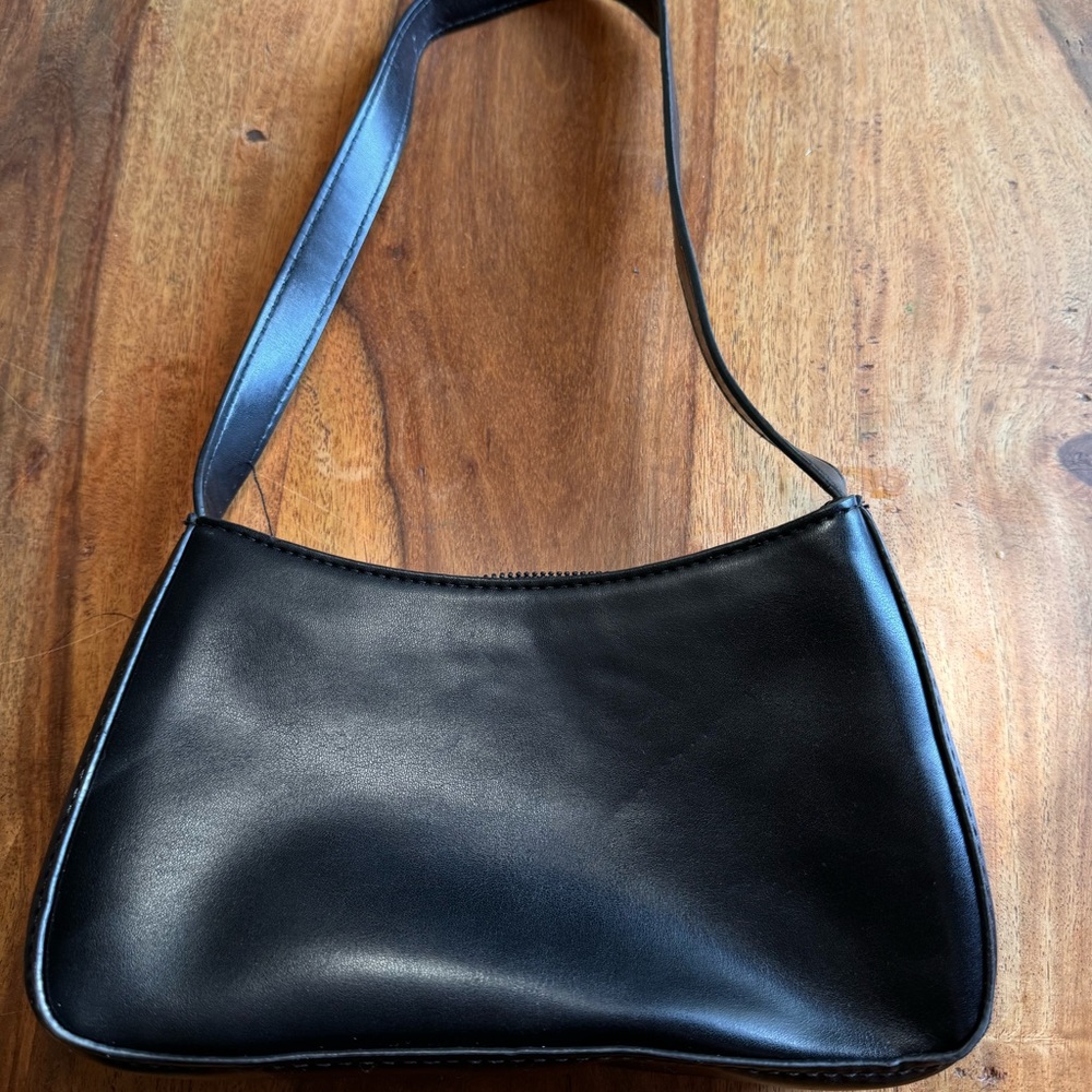 Faux Leather Black Shoulder Bag